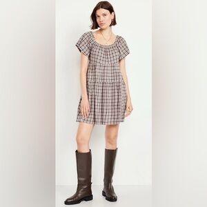 Old Navy Plaid Mini Dress - Brown and white. NWT